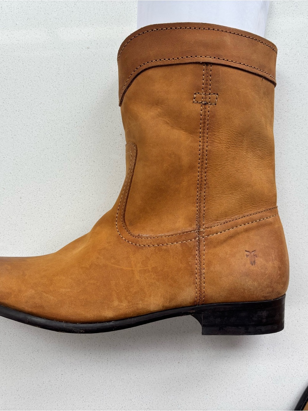 Frye Cognac Leather Short Western Ankle Boot